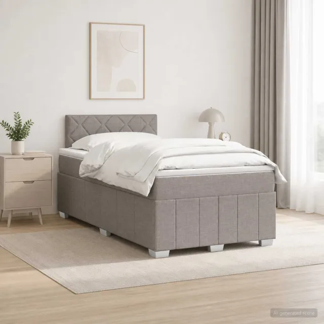 vidaXL Boxspringbed met matras met hoofdeinde Taupe 120 x 190 cm Stof