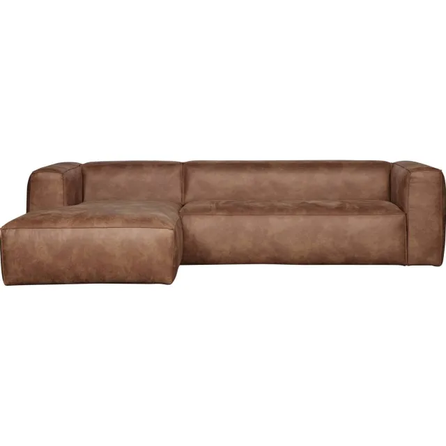 WOOOD Bean Hoekbank Links - Ribstof - Naturel - 73x305x96 cognac
