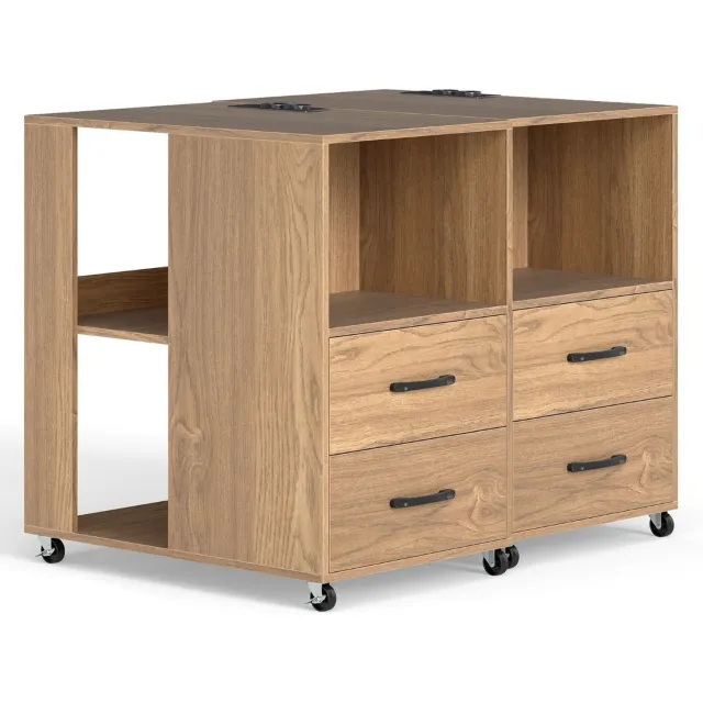 Suredeal Bijzettafel - Kleine - Wieltjes Verrijdbaar Nachtkastje - Lade - Plank - 60x40x65,5 cm - Naturel