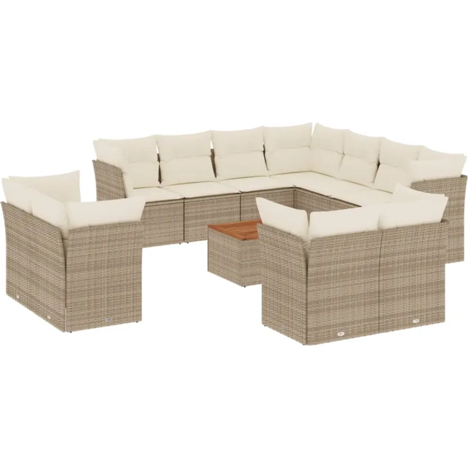 vidaXL 12-delige Loungeset met kussens poly rattan beige
