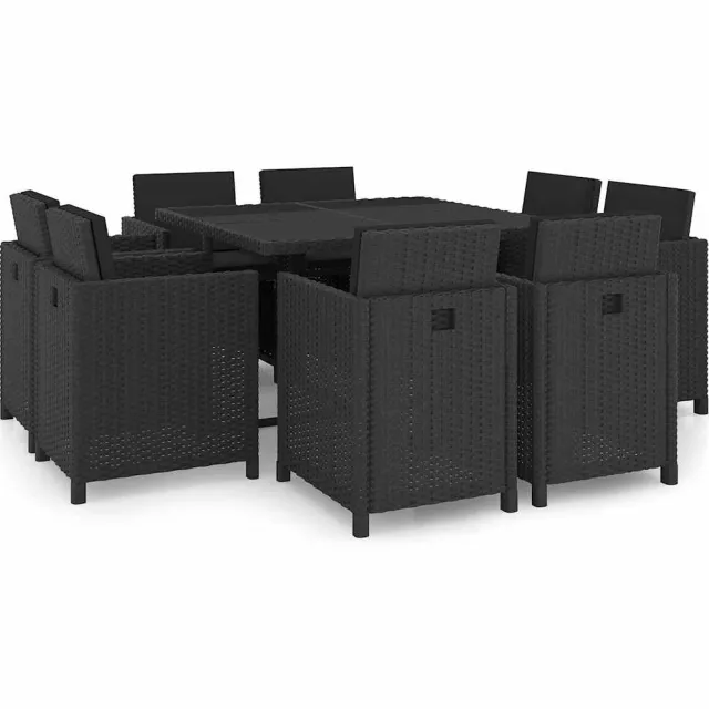 vidaXL 9-delige Tuinset met kussens poly rattan zwart, foto 2