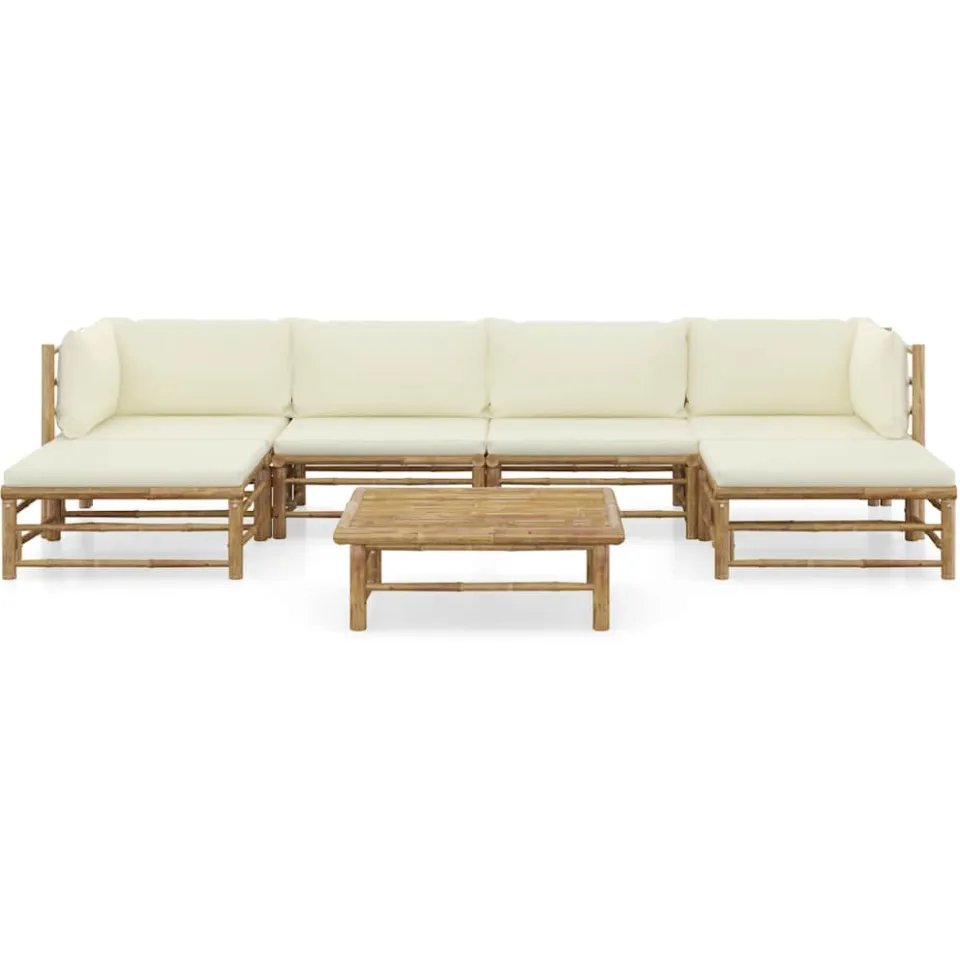 vidaXL 7-delige Loungeset met crèmewitte kussens bamboe, foto 2