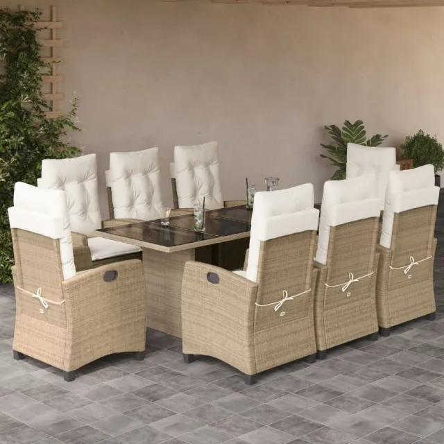 vidaXL 9-delige Tuinset met kussens poly rattan beige, foto 2