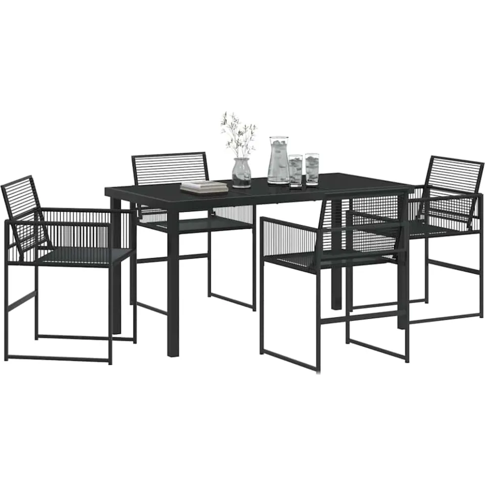 vidaXL Tuin eettafelset 5 st Zwart poly rattan