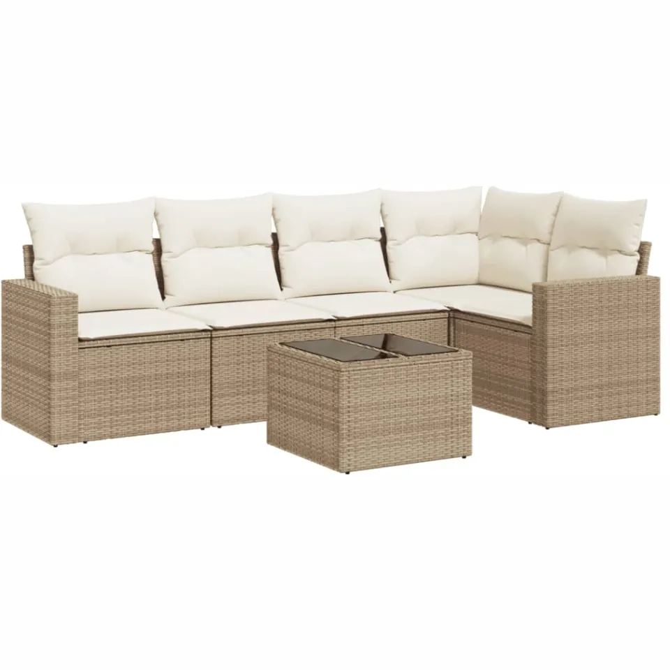 vidaXL 6-delige Loungeset met kussens poly rattan beige, foto 4