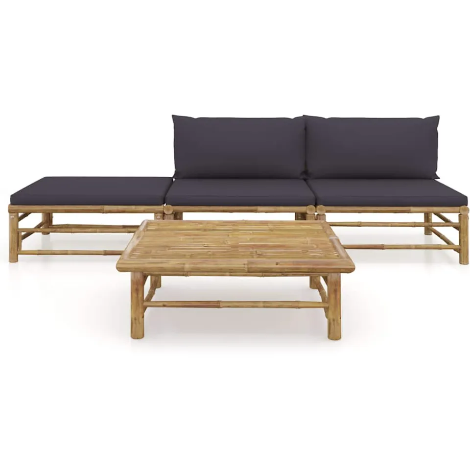 vidaXL 4-delige Loungeset met donkergrijze kussens bamboe grijs, foto 2