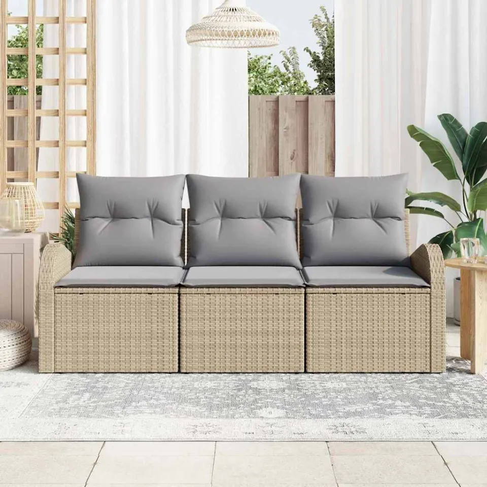 vidaXL Tuin Sofa Set Beige poly rattan, foto 3