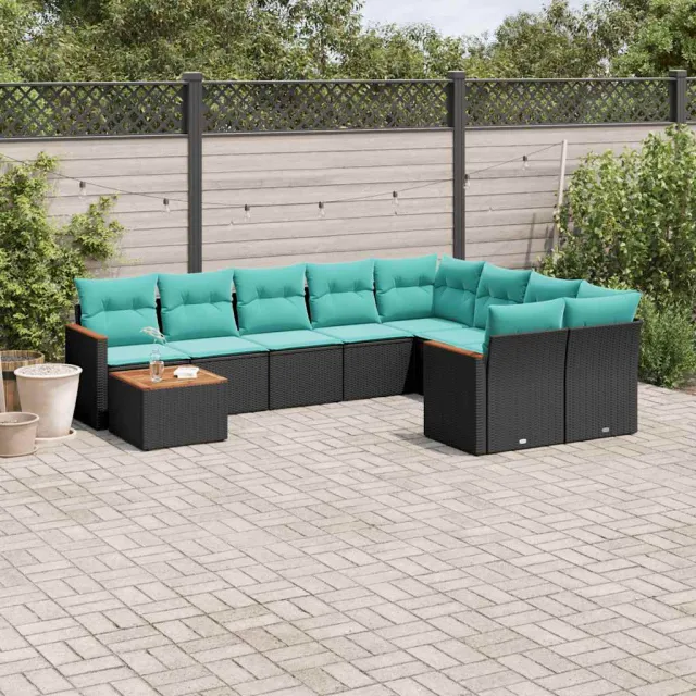 vidaXL 10-delige tuinbankset met kussens van zwart polyrotan, foto 2