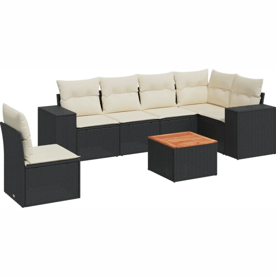vidaXL Patio Sofa Set Black and Cream Zwart