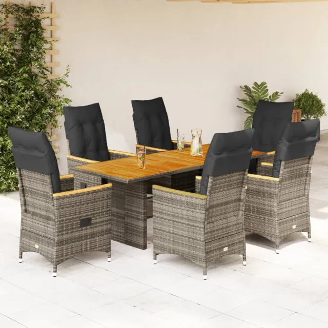 vidaXL 7-delige Tuinset met kussens poly rattan grijs, foto 2