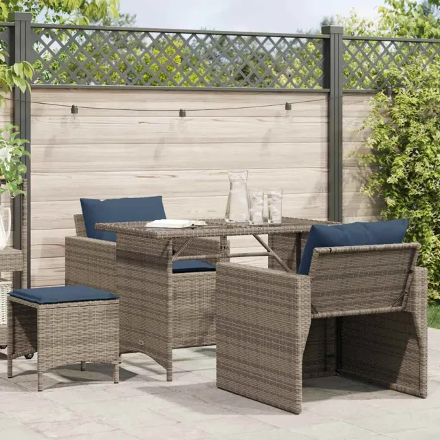 vidaXL 4-delige Loungeset met kussens poly rattan grijs, foto 2