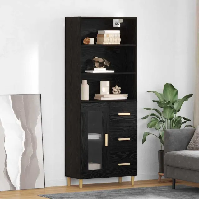 vidaXL Hoge kast Zwart Eiken 69,5 x 32,5 x 180 cm Bewerkt hout