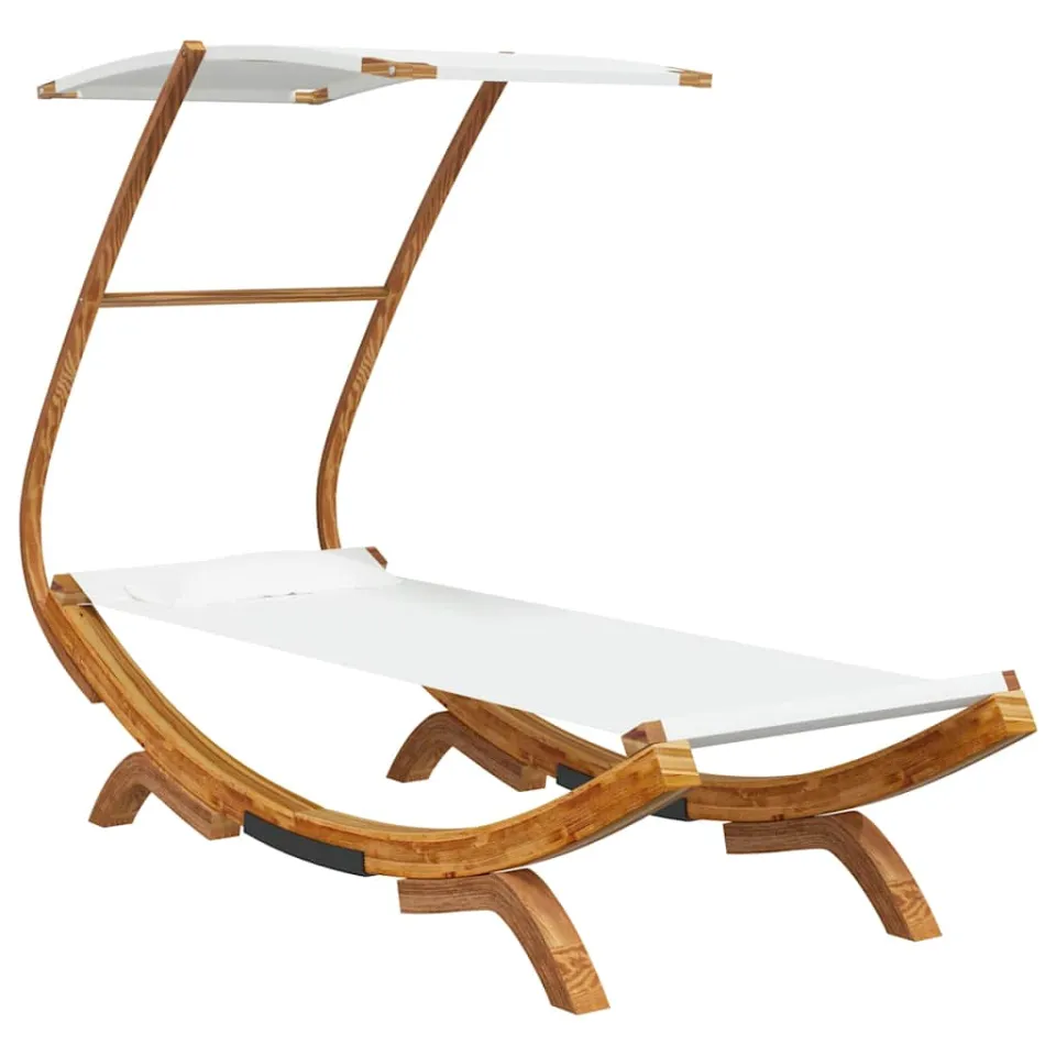 vidaXL Loungebed met luifel 100x190x134 cm massief gebogen hout crème, foto 3