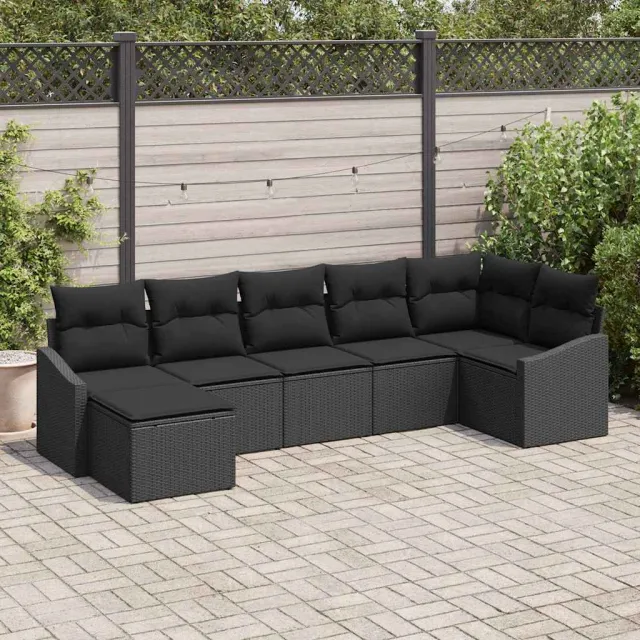vidaXL Tuin Sofa Set 7 st Zwart poly rattan, foto 2