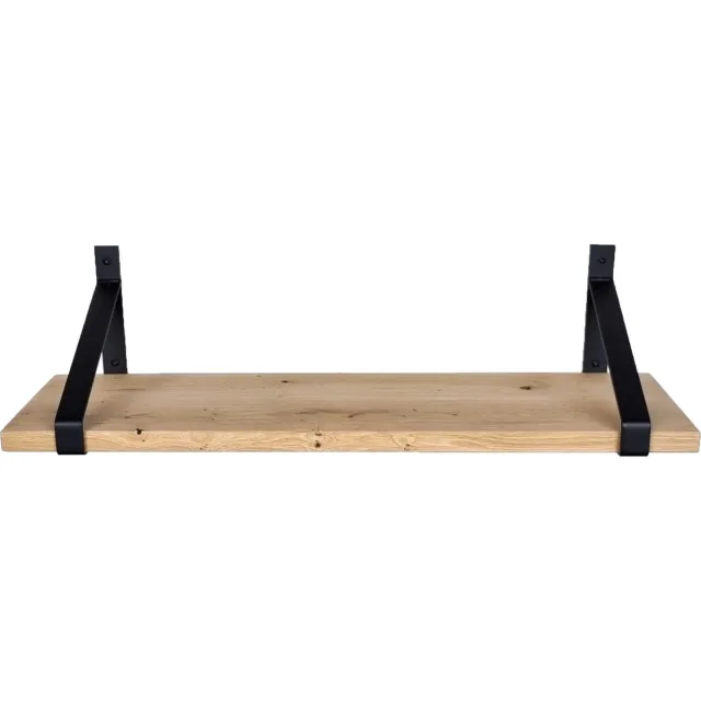 GoudmetHout Wandplank Industrieel - 120 x 30 cm Muurplank - Eiken Hout - Decoratie Wandrek & Boekenrek - Hangplank Keuken - Wall Shelf + 2 Mat Zwarte Plankdragers van Staal Licht eiken, mat zwart - 30 cm