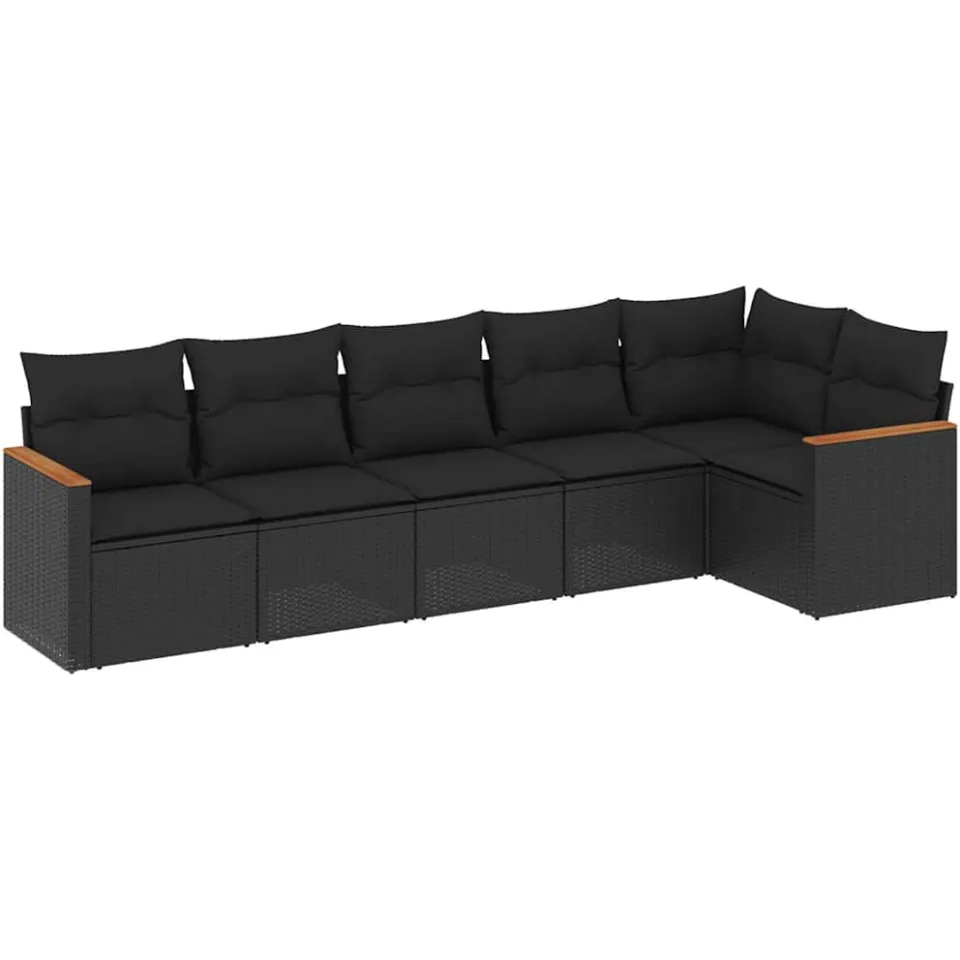 vidaXL 6-delige Loungeset met kussens poly rattan zwart, foto 3