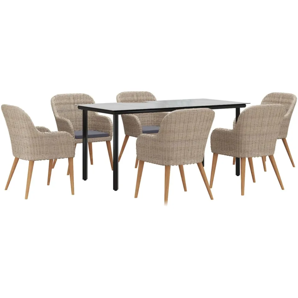vidaXL 7-delige Tuinset met kussens bruin