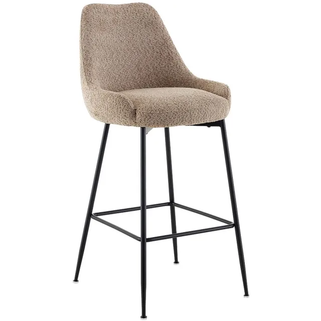 Vente-unique Set van 2 barkrukken in bouclé en zwart metaal - Taupe - TOYBA