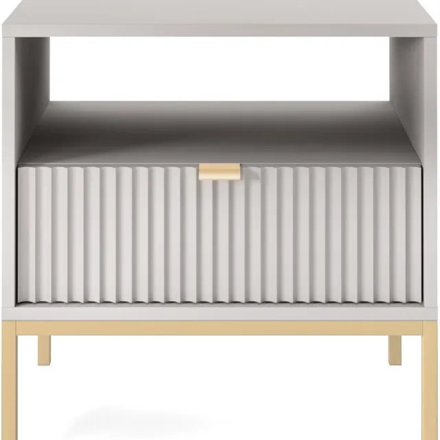 Selsey Vellore - Nachtkastje 54 cm - grijs met een geribbelde voorkant en een gouden frame