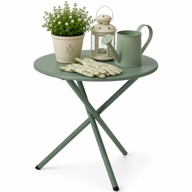 Ambiance Tuin bijzettafeltje - groen - metaal - Dia 48 cm - Hoogte 48 cm - rond - koffietafel