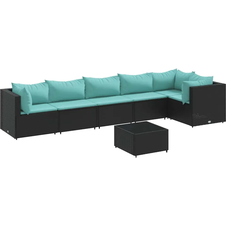 vidaXL 7-delige Loungeset met kussens poly rattan zwart, foto 4