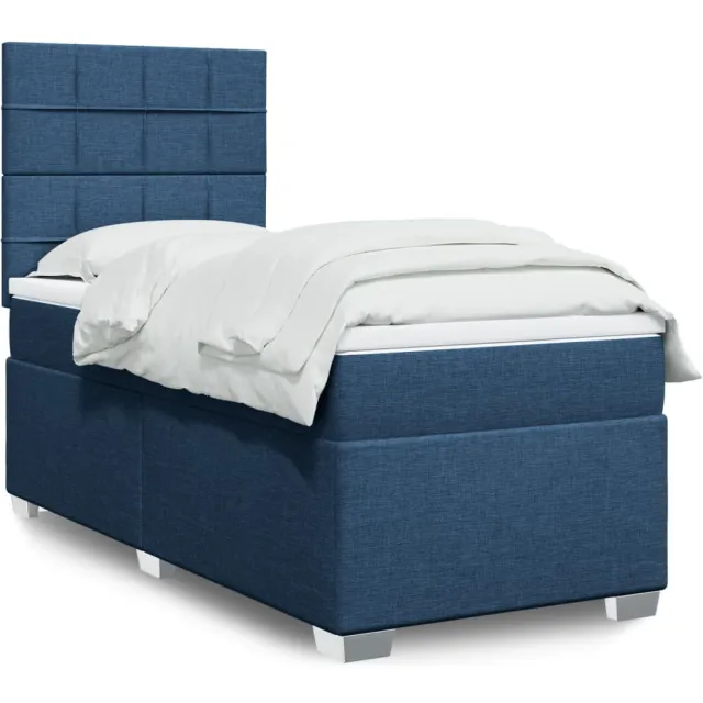 vidaXL Boxspring met matras stof blauw 90x190 cm