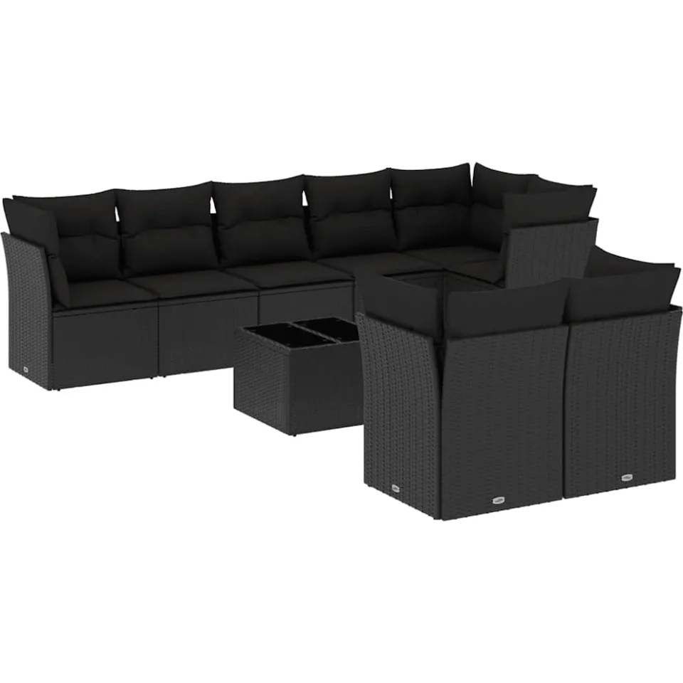 vidaXL 9-delige Loungeset met kussens poly rattan zwart