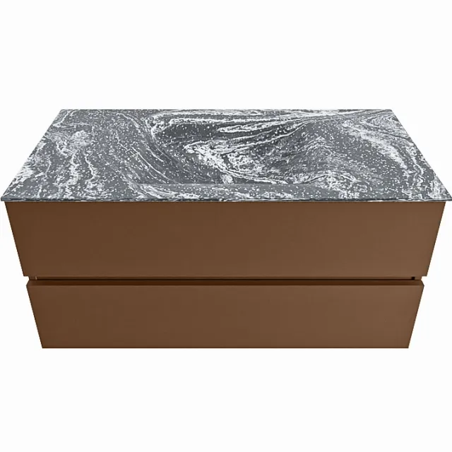 Mondiaz VICA-DLUX 100cm badmeubel onderkast Rust 2 lades. Inbouw wastafel CLOUD midden 1 kraangat, kleur Lava.