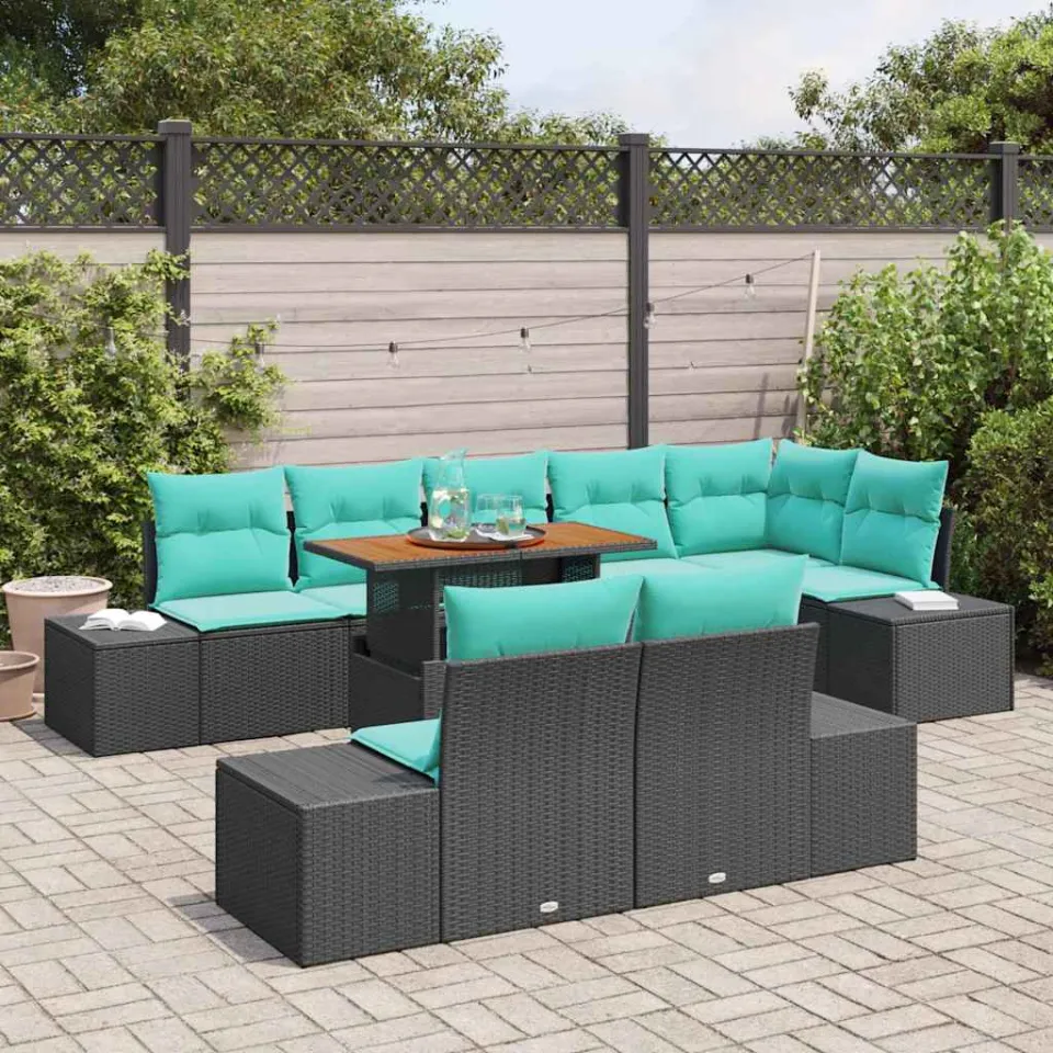 vidaXL Tuin Sofa Set 9 st Zwart Poly riet, foto 3