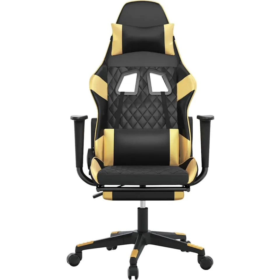 vidaXL Massage gamestoel met voetensteun kunstleer zwart & goudkleurig