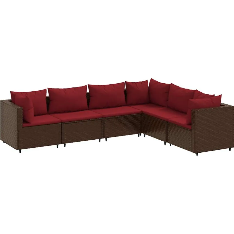 vidaXL 6-delige Loungeset met kussens poly rattan bruin, foto 3