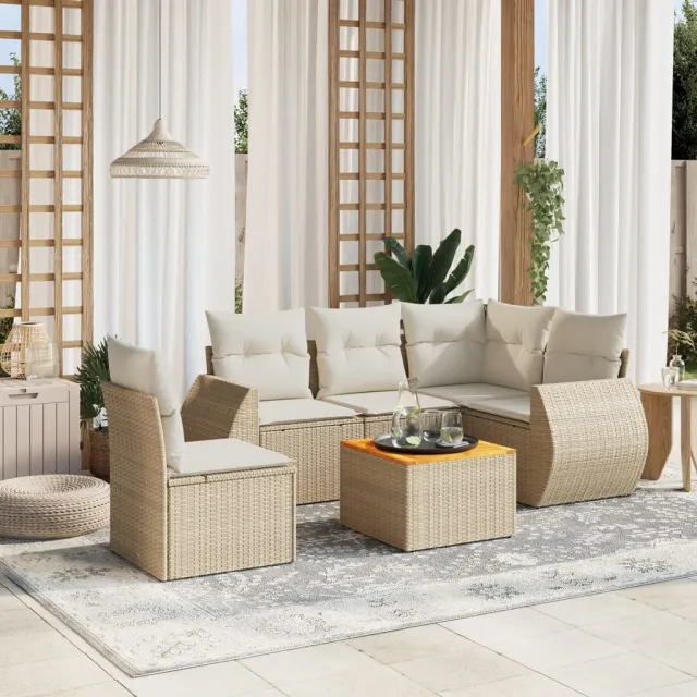 vidaXL 6-delige Loungeset met kussens poly rattan beige, foto 2