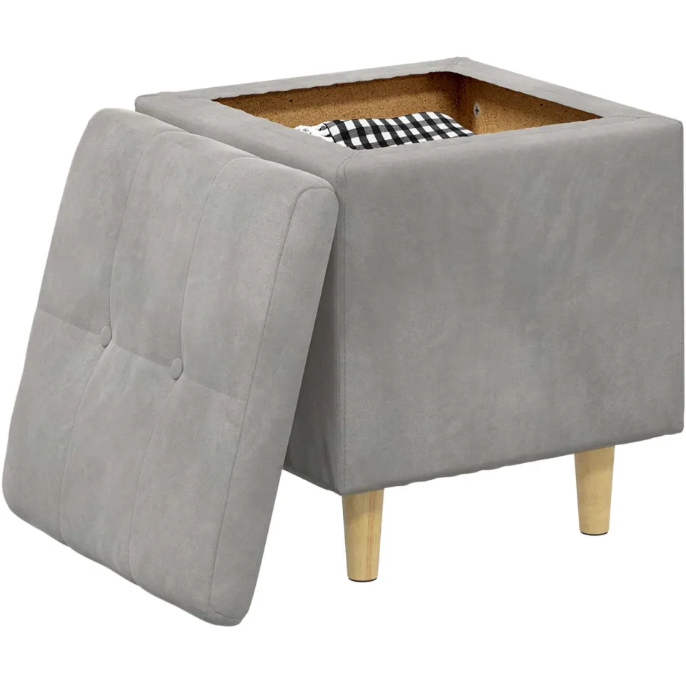 vidaXL Ottoman met Opbergruimte Lichtgrijs 40 x 40 x 45 cm Fluweel, foto 3