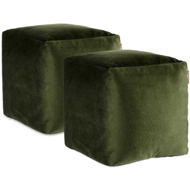 Arte r Arte Regal Poef - 2x - fluweel - donkergroen - 30 x 30 cm - vierkant - woondecoratie