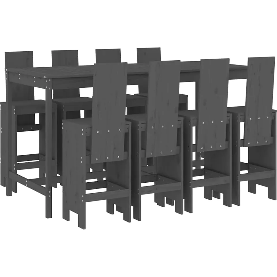 vidaXL 9-delige Tuinbarset massief grenenhout grijs