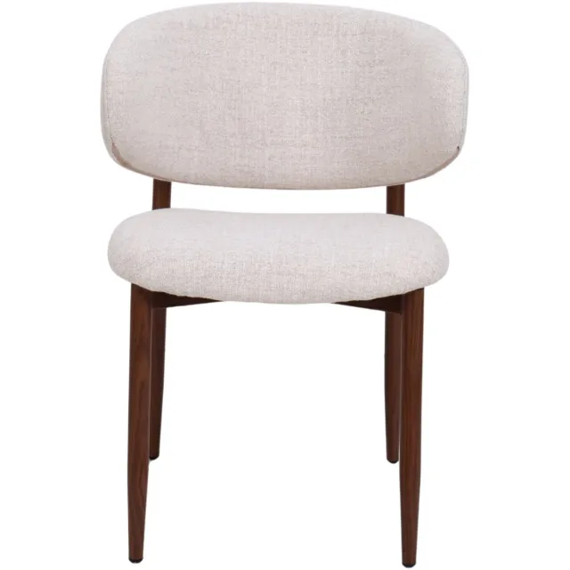 DÉJA Living Eetkamerstoel Jessie - Beige/Walnoot - Stoffen Stoel - Mid Century - Zithoogte 50 cm - Set van 2