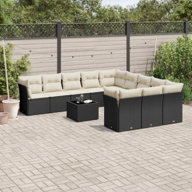 vidaXL 12-delige Loungeset met kussens poly rattan zwart, foto 2
