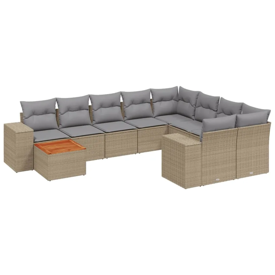 vidaXL 10-delige Loungeset met kussens poly rattan beige, foto 3