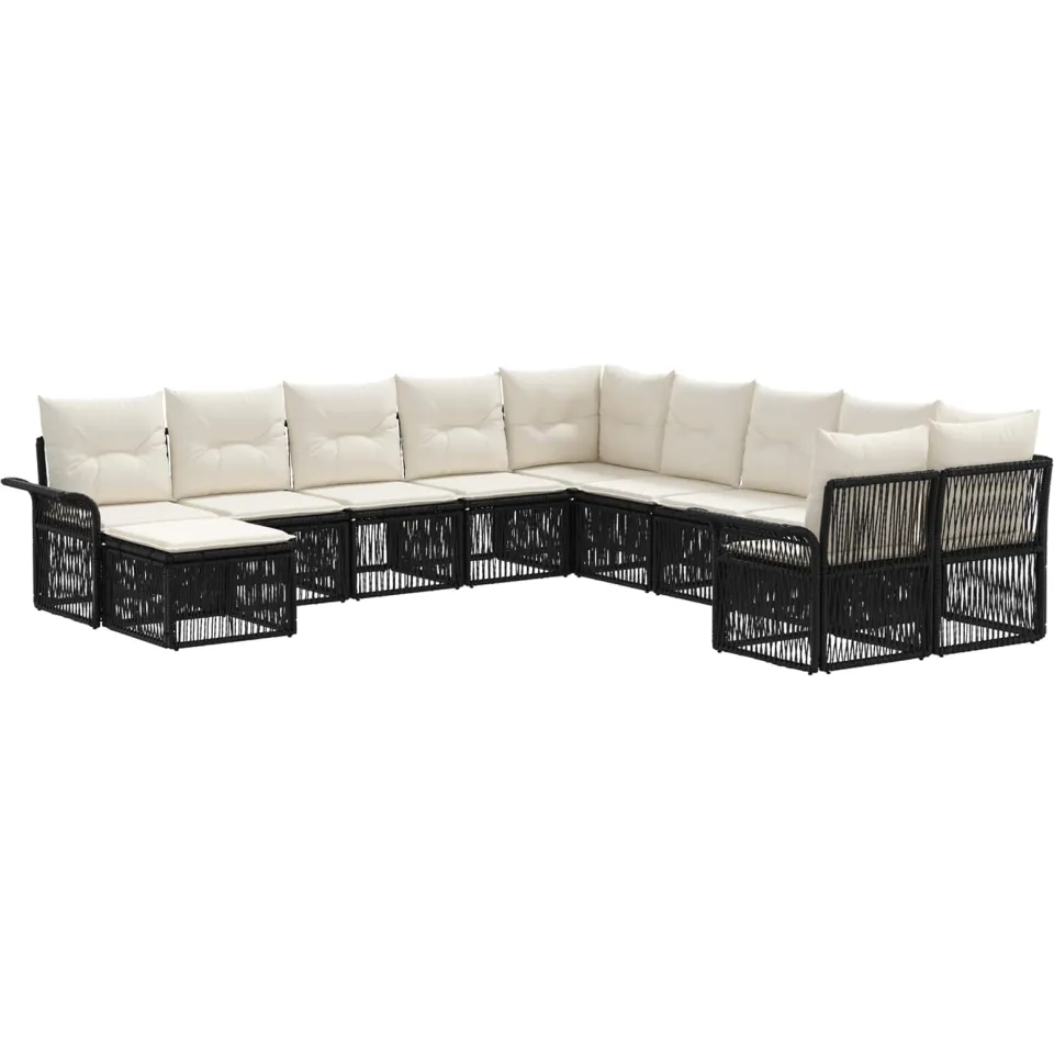vidaXL Tuinbankenset 11 st 11-zits Zwart en Cream Wit poly rattan, foto 3