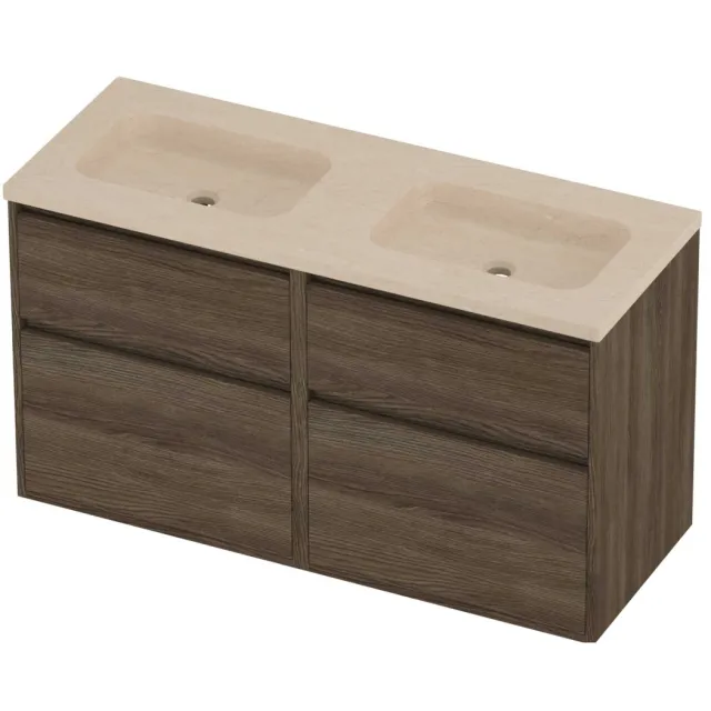 Proline Rollo Badmeubelset Hardsteen Elegant 4 Laden 120x46x67 cm Sand Stone Vital Oak Eiken