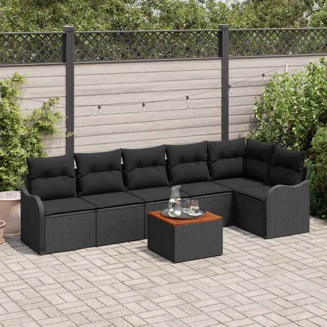 vidaXL Tuinbankenset 7 st Zwart poly rattan, foto 2