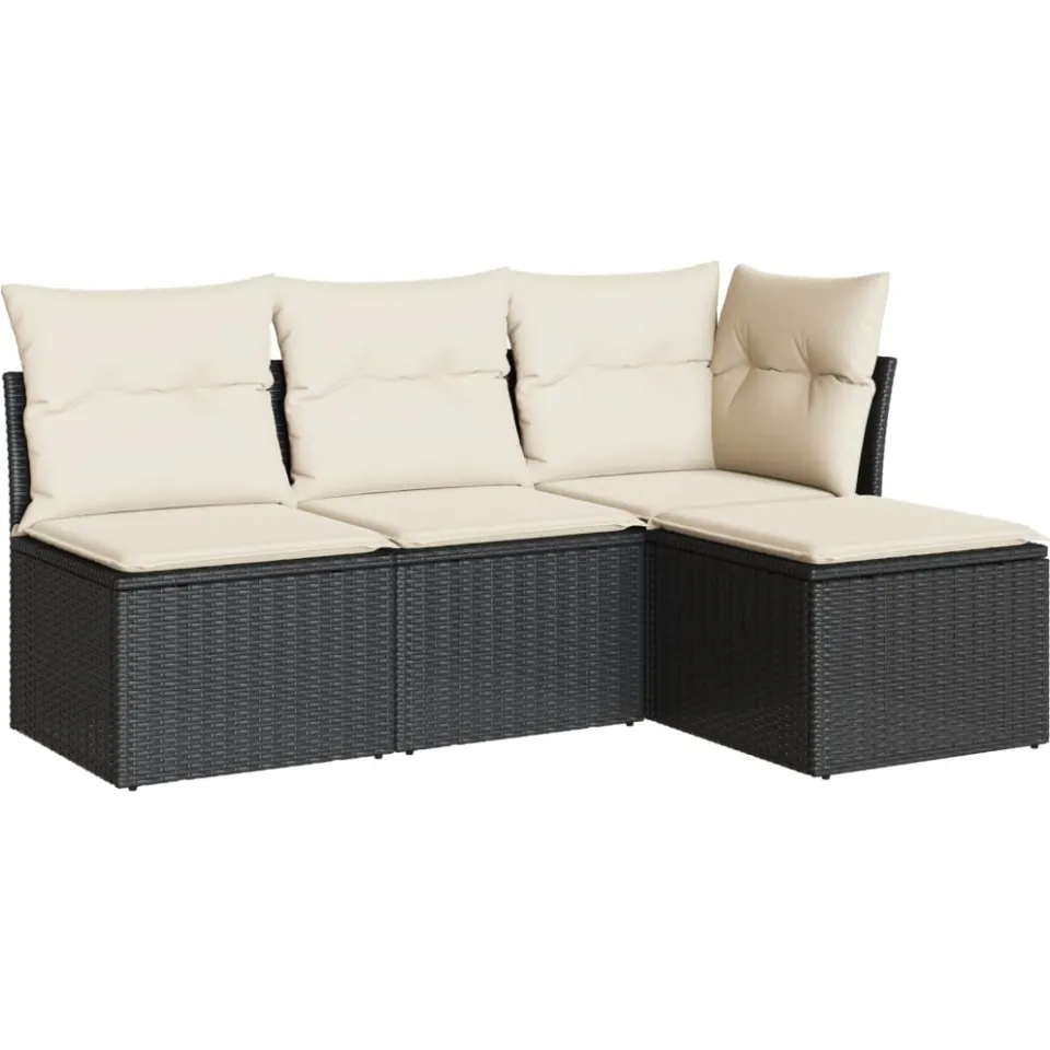 vidaXL 4-delige Loungeset met kussens poly rattan zwart, foto 3
