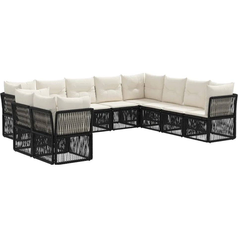 vidaXL Tuinbankenset 10 st 10-zits Zwart poly rattan, foto 3
