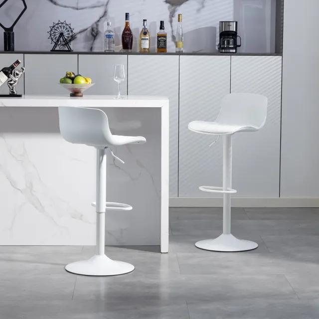 STILVORA Barkruk - Set Van 2 - Verstelbaar Draaibaar - Ergonomische Rugleuning - Voor Keuken En Bar - Metaal Wit