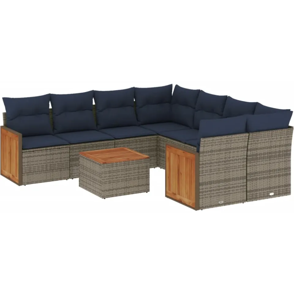 vidaXL 9-delige tuinbankset met kussens, grijs polyrotan, foto 3