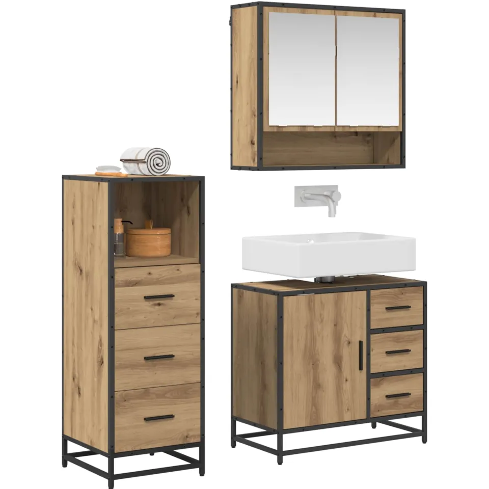 vidaXL Badkamermeubelset 3 st Artisan Eiken 65 x 33 x 60 cm Bruin