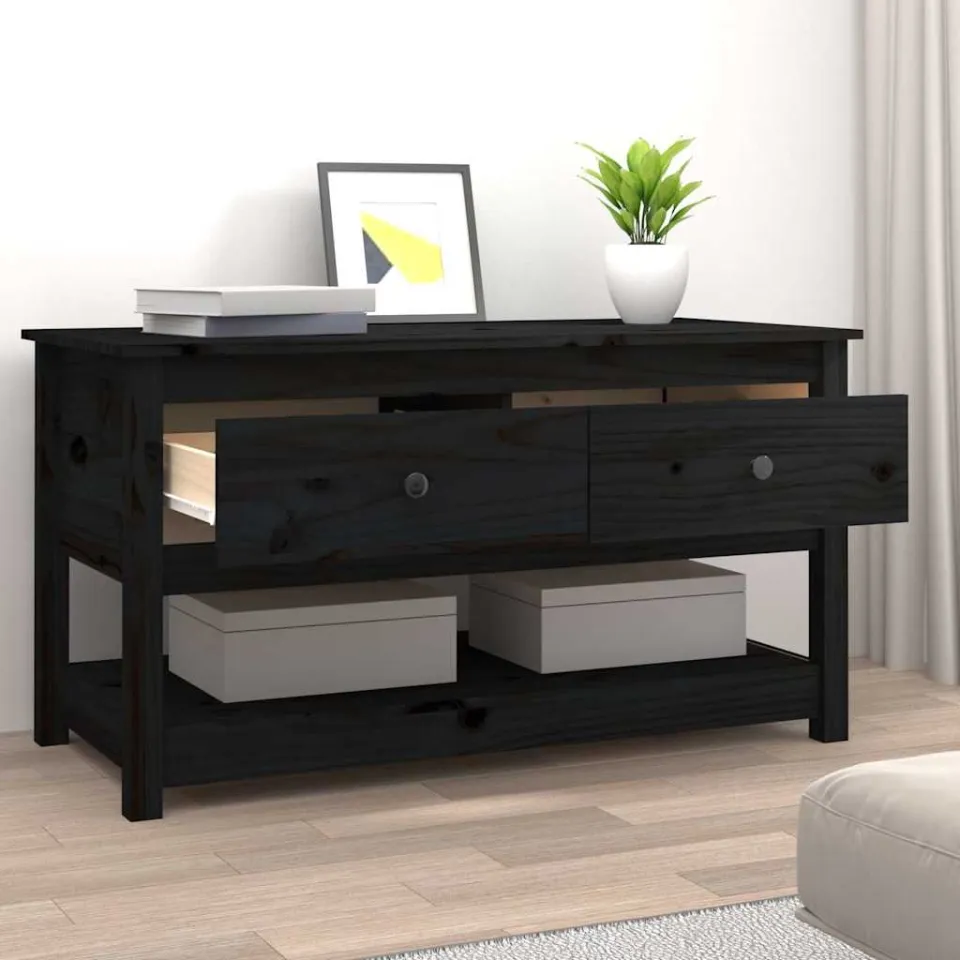 vidaXL Salontafel 102x49x55 cm massief grenenhout zwart, foto 3