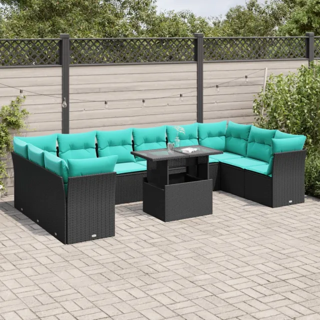 vidaXL 11-delige tuinbankset met kussens, zwart polyrotan, foto 2