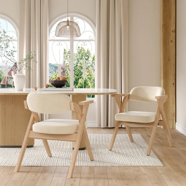 Gutent 2 inklapbare eetkamerstoelen-massief houten eetkamerstoelen-inklapbaar en op te bergen-passend-fluwelen kussens-beige kleur