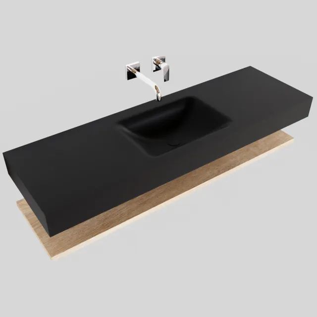 Boss & Wessing Badkamermeubel BWS Ibiza 150 cm met Washed Oak Planchet Solid Surface Wastafel Mat Zwart (acht varianten)